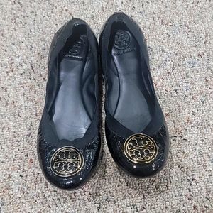 Tory Burch  patent leather black ballets size 9